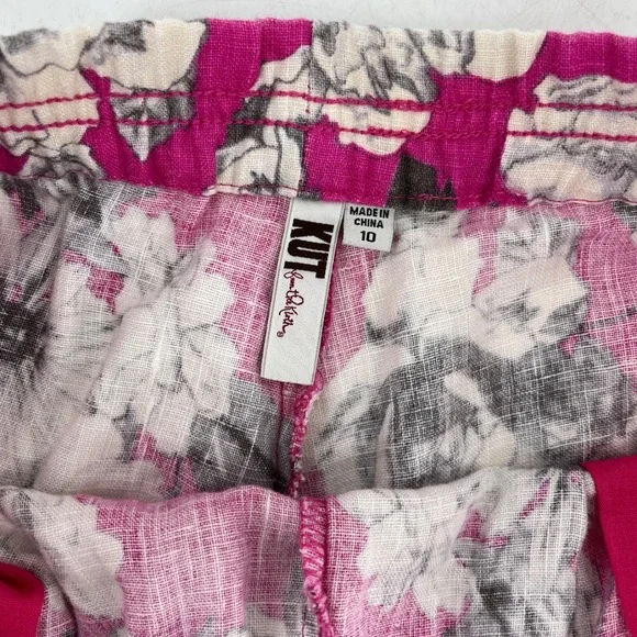 KUT from the Kloth Linen Blend Floral Shorts Women's Size 10 Pink Black White - Picture 3 of 8